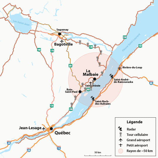 Carte du G7 2018 : Québec, Bagotville, La Malbaie